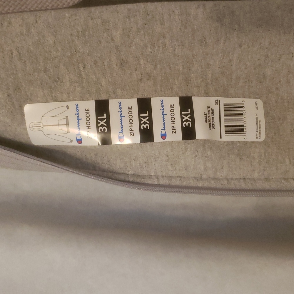 Champion Men's Zip-Up Gray Hoodie, Size 3XL, Black/White Lining - Picture 4 of 4